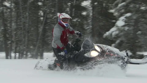 Winter Snowmobile Slomo Pass Medium Stock Footage 72816588