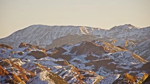 Winter Snowy Danxia Mountains Warm Evening B Roll 스톡 동영상 325858464