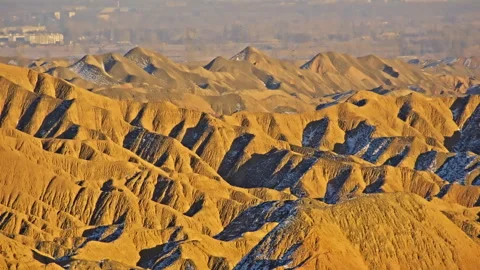 Winter Snowy Danxia Mountains Warm Evening B Roll Stock-Footage 325870812