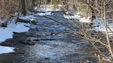 Winter Snowy Flowing River CloseUp Stock Footage 51987765