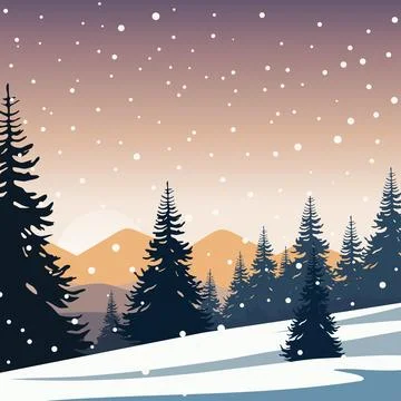 Winter snowy landscape with pine trees. Stock Illustration
