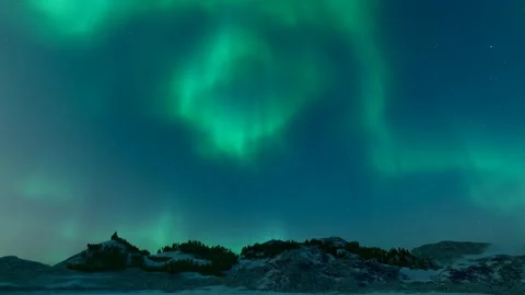 Winter snowy mountain pine forest northern lights Stock-Footage 305016217