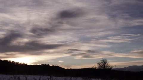Winter Snowy Mountain Sunset Clouds Timelapse 4K Stock Footage 71775028