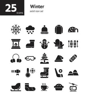 Winter solid icon set. Vector and Illustration. Stock Illustration