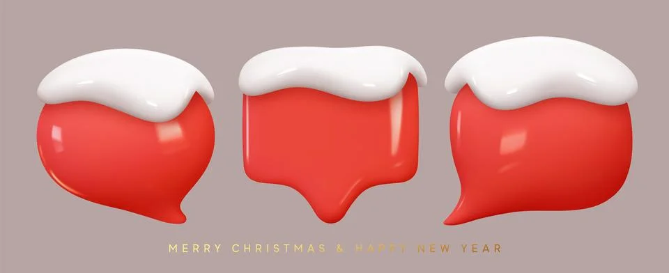 Winter Speech bubbles with white snow. Christmas dialogue bubble text red col Illustrazione stock