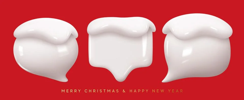 Winter Speech bubbles with white snow. Christmas dialogue bubble text white c Illustrazione stock