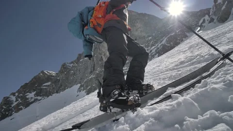 Winter Splitboard Touring Mountain Hike 4k Stock Footage 131927290