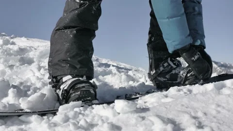 Winter Splitboard Touring Mountain Strapping 4k Video stock 131927027