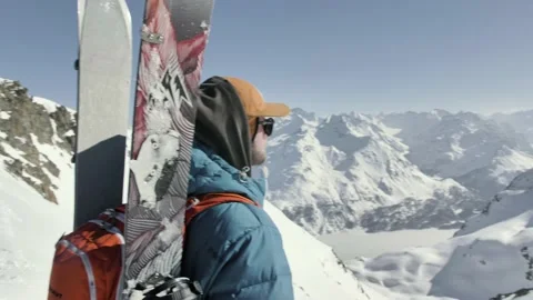 Winter Splitboard Touring Mountain View 4k Stock Footage 131927895