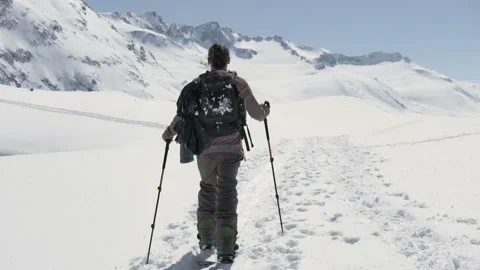 Winter Splitboard Touring Mountain Walk 4k Stock Footage 131891522