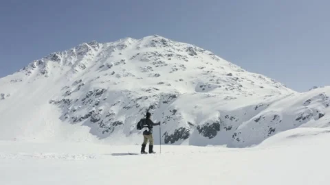 Winter Splitboard Touring Mountain Walk Aerial 4k Stock Footage 131930322