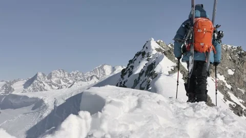 Winter Splitboard Touring Mountain Walking 4k Stock Footage 131928207