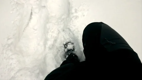 Winter sport activity. Hiking with backpack and snowwhoes Video stock 104083841
