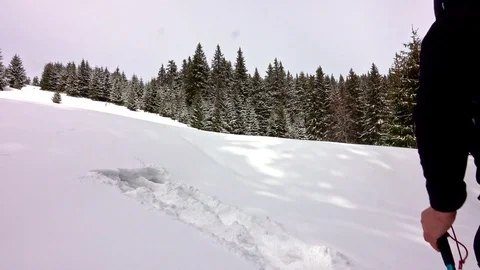 Winter sport activity. Hiking with backpack and snowwhoes Vídeos de archivo 104086146