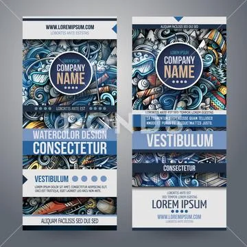 Winter sport hand drawn doodle banners set. Cartoon detailed flyers. Stock Illustration
