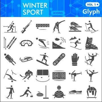 Winter sport solid icon set, Tools of winter sports symbols collection or Stock Illustration