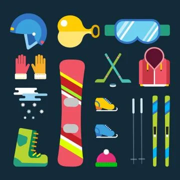 Winter sport vector icons set game design ski snowboarding clothes helmet glove 스톡 일러스트