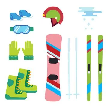 Winter sport vector icons set ski snowboarding clothes tool elements helmet Illustrazione stock