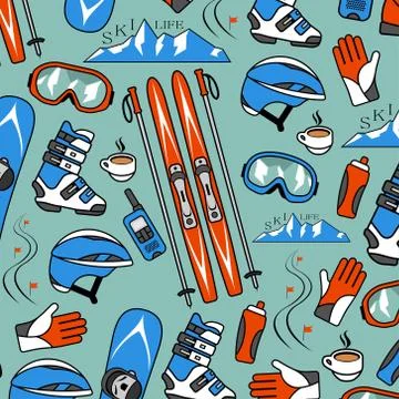 Winter sports collection pattern Stock Illustration