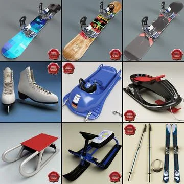 Winter Sports Equipment Collection V2 3D Model