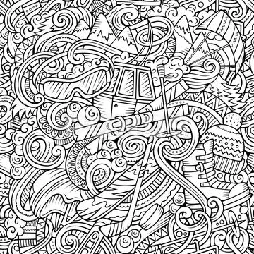 Winter sports hand drawn doodles seamless pattern Stock Illustration