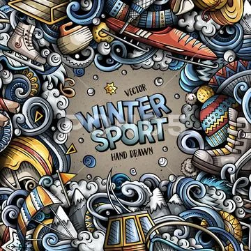 Winter sports hand drawn vector doodles illustration. Stock Illustration