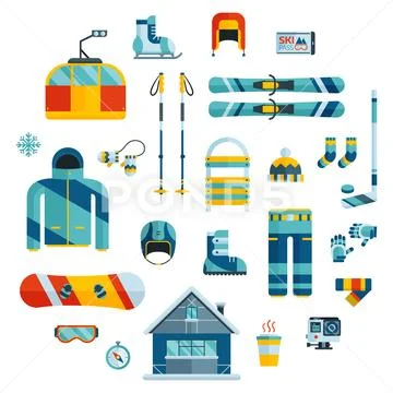 Winter Sports Kit. Winter Activity Flat Icons Stock Illustration