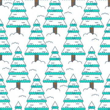 Winter spruce seamless pattern. Fir forest in winter ornament. Christmas tree Stock Illustration