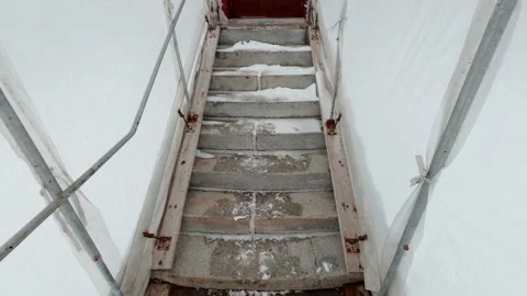 Winter Stairway With Footprints Stock Footage 323487180