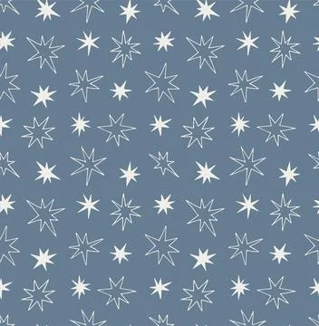 Winter stars simple seamless pattern white on blue Stock Illustration