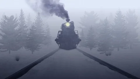 Winter Steam Engine Billowing Smoke 4K Loop Stock Footage 307124571