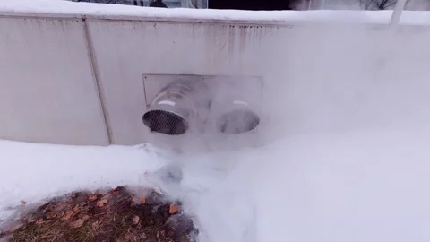 Winter steam from underground heating system Stock Footage 324341771