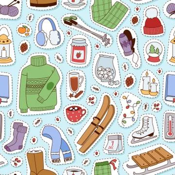 Winter stickers seamless pattern vector illustration イラスト素材