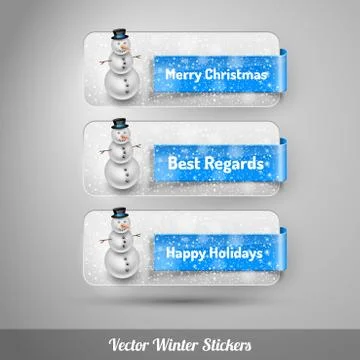 Winter stickers with snowman. Vector design elements Stock Illustration