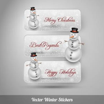 Winter stickers with snowman. Vector design elements Stock Illustration