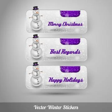 Winter stickers with snowman. Vector design elements Stock Illustration