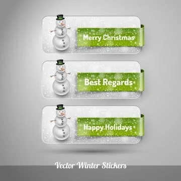 Winter stickers with snowman. Vector design elements 스톡 일러스트