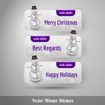 Winter stickers with snowman. Vector design elements Illustrazione stock