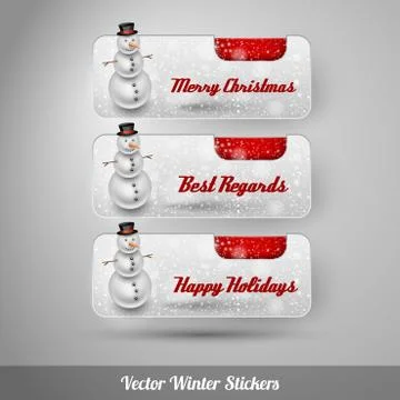 Winter stickers with snowman. Vector design elements Stock Illustration