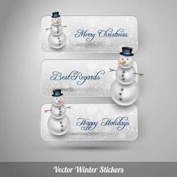 Winter stickers with snowman. Vector design elements 스톡 일러스트