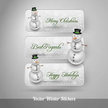 Winter stickers with snowman. Vector design elements 스톡 일러스트