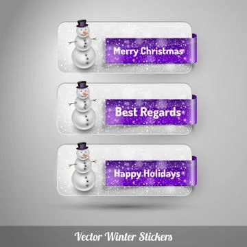 Winter stickers with snowman. Vector design elements Illustrazione stock