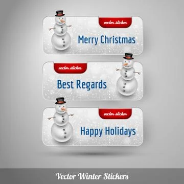 Winter stickers with snowman. Vector design elements Illustrazione stock
