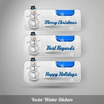 Winter stickers with snowman. Vector design elements Stock Illustration