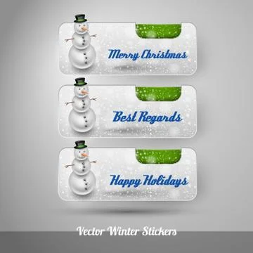 Winter stickers with snowman. Vector design elements Illustrazione stock