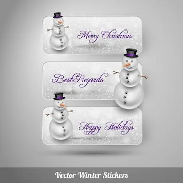 Winter stickers with snowman. Vector design elements Stock Illustration