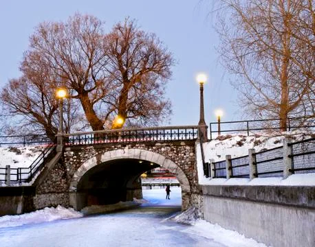 Winter stone bridge Stock Photos