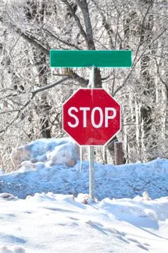 Winter stop sign Stock Photos