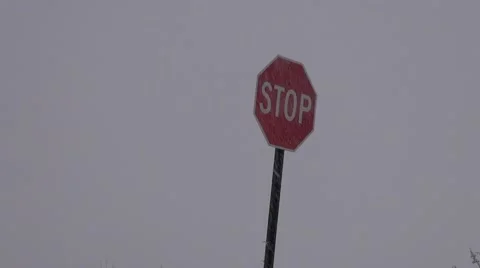 Winter stop sign snowing Stock Footage 45873010