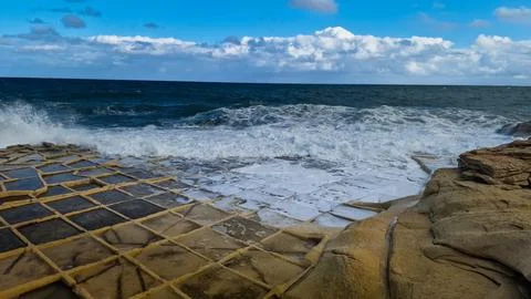 Winter Storm Brings Dramatic Waves to the Shoreline Stock Photos